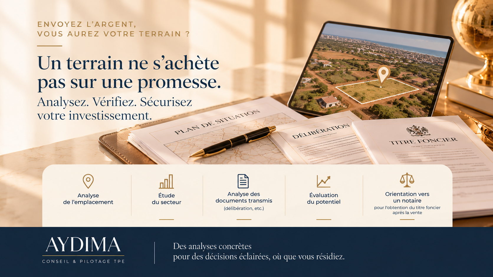 AYDIMA aide à analyser un projet d’achat de terrain avant d’engager des fonds